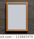 Mockup photo frame on table on dark background. Vertical format top view. For design 119883976