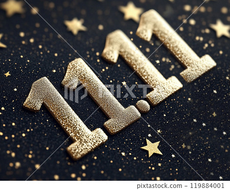 1111 letters on black background. Gold Illustration for Shopping Day. 3d Design for online sales 1111 letters on black background. Gold Illustration for Shopping Day. 3d Design for online sales 119884001