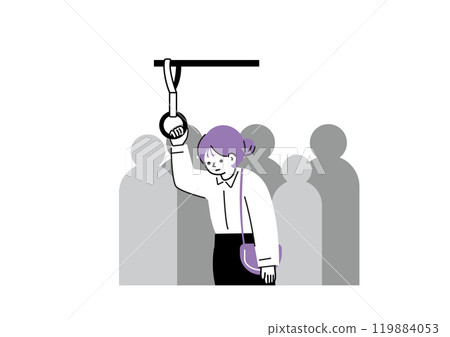 一名女子在擁擠的火車上搖晃 一名女子在擁擠的火車上搖晃 119884053