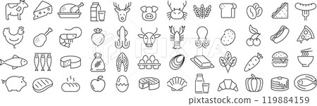 Vector monochrome food line icon set 119884159