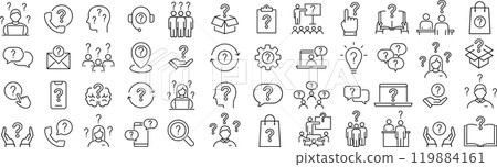 Vector monochrome line icon set about doubts 119884161