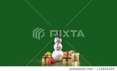 The Snow man and gift box for christmas or celebration concept 3d rendering. The Snow man and gift box for christmas or celebration concept 3d rendering. 119884284
