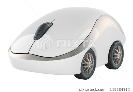 Computer mouse with car wheels, 3D rendering 119884513