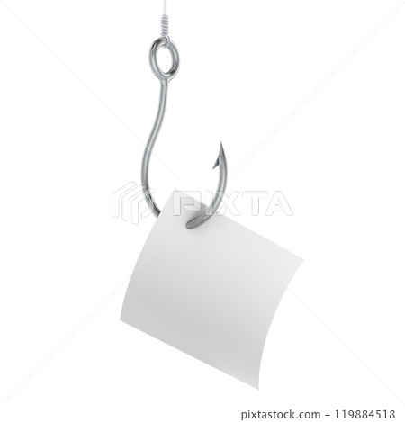 Fishing Hook with Blank Note Paper, 3D rendering Fishing Hook with Blank Note Paper, 3D rendering 119884518