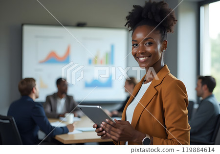 The African American woman, serving as a marketing communications manager 119884614