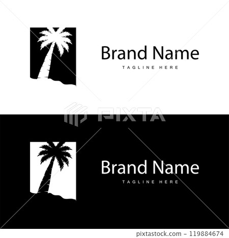 Coconut Tree Logo Design, Beach Plant Vector, Palm Tree Summer, Illustration Template 119884674