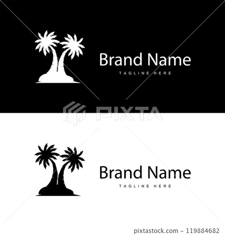 Coconut Tree Logo Design, Beach Plant Vector, Palm Tree Summer, Illustration Template 119884682