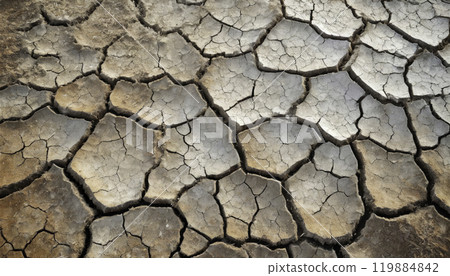 Top view of dry, cracked ground showing weathered soil pattern, perfect for background use Top view of dry, cracked ground showing weathered soil pattern, perfect for background use 119884842