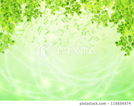 背景與新鮮的綠色植物和音符 背景與新鮮的綠色植物和音符 119884974