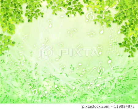 背景與新鮮的綠色植物和音符 119884975