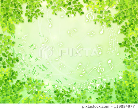 背景與新鮮的綠色植物和音符 119884977