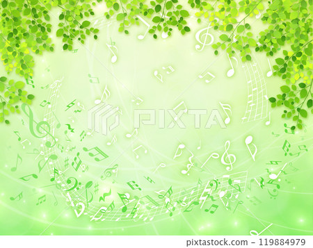 Fresh green and musical notes background 119884979
