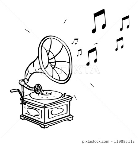 Gramophone Playing Musical Notes Line Drawing Gramophone Playing Musical Notes Line Drawing 119885112