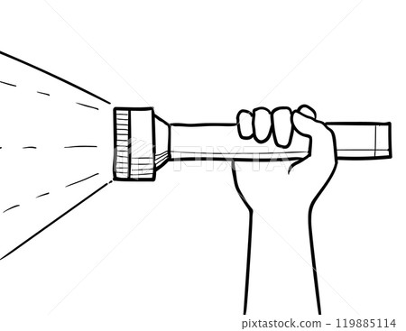 Hand Holding Flashlight Torch Side View Drawing Black and White Hand Holding Flashlight Torch Side View Drawing Black and White 119885114