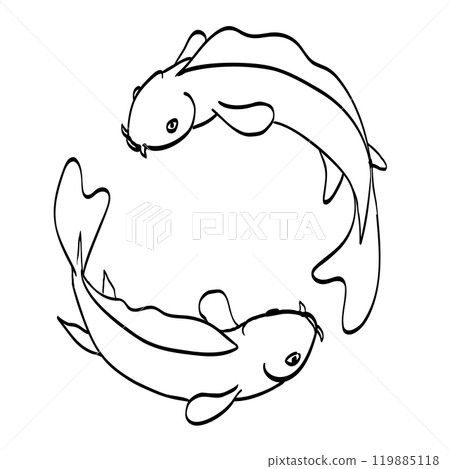 Cartoon Koi or Nishikigoi Carp Fish Swimming in Circle Drawing Cartoon Koi or Nishikigoi Carp Fish Swimming in Circle Drawing 119885118