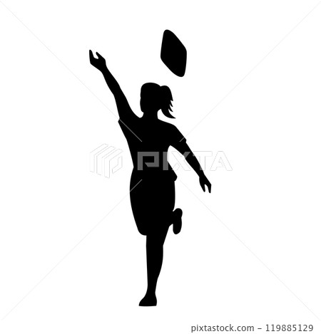 Female Cornhole Player Throwing Bag Front View Silhouette 119885129