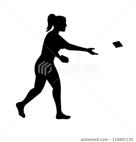 Female Cornhole Player Throwing Bag Side View Silhouette 119885130