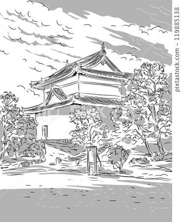 Moto-Rikyu Nijo Castle in Kyoto Japan Drawing Moto-Rikyu Nijo Castle in Kyoto Japan Drawing 119885138