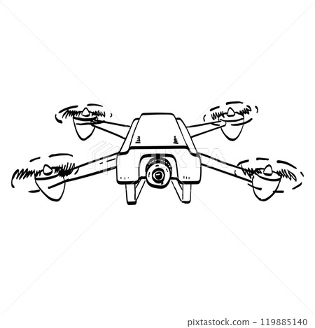 Drone With Camera Flying to Right Drawing Drone With Camera Flying to Right Drawing 119885140