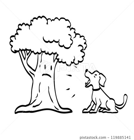 Cartoon Dog Barking at Tree Drawing Black and White Cartoon Dog Barking at Tree Drawing Black and White 119885141