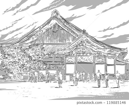 Moto-Rikyu Nijo Castle in Kyoto Japan Drawing Moto-Rikyu Nijo Castle in Kyoto Japan Drawing 119885146