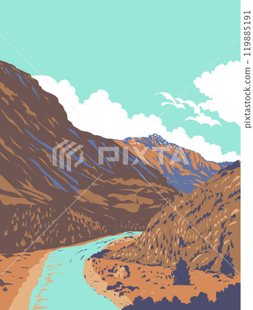 Shotover River Kimiakau in Queenstown New Zealand WPA Poster Art 119885191