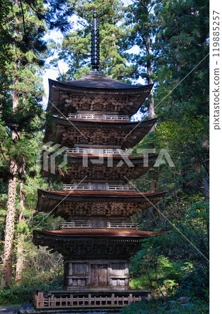 Haguro Mountain Five-story Pagoda after roof repair work Haguro Mountain Five-story Pagoda after roof repair work 119885257