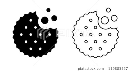 Round cracker with crumbs icons. Sweet or salty biscuit cookies. Popular children crunchy snacks isolated on white background. Vector graphic illustration Round cracker with crumbs icons. Sweet or salty biscuit cookies. Popular children crunchy snacks isolated on white background. Vector graphic illustration 119885337