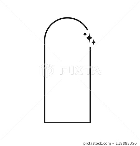 Arch frame with twinkles. Arc shape with sparkle icons. Boho decorative element. Vintage ornament in y2k style. Cosmic, mystic, futuristic decoration. Vector graphic illustration 119885350