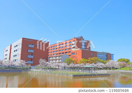 Nagoya City, Aichi Prefecture, Nagoya Gakuin University and cherry blossoms in full bloom Nagoya City, Aichi Prefecture, Nagoya Gakuin University and cherry blossoms in full bloom 119885686