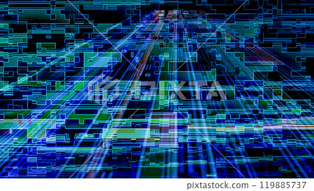 Abstract drawing, background image. A lot of structural rectangles, squares and steps. Graphic, arbitrary form of various figures. Pixilization. 119885737
