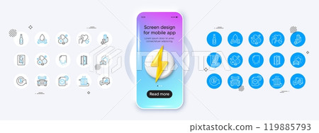 Vitamin d, Radiator and Beer line icons. Phone mockup with 3d energy icon. Pack of Car review, Car, Coffee vending icon. Dollar exchange, Graph chart, Open door pictogram. Vector Vitamin d, Radiator and Beer line icons. Phone mockup with 3d energy icon. Pack of Car review, Car, Coffee vending icon. Dollar exchange, Graph chart, Open door pictogram. Vector 119885793