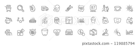 Smile, Arena stadium and Diesel line icons. Pack of Puzzle, Stress, Quick tips icon. Brush, Healthy face, Buy currency pictogram. Foreman, Smile face, Escalator. Cyber attack. Line icons. Vector Smile, Arena stadium and Diesel line icons. Pack of Puzzle, Stress, Quick tips icon. Brush, Healthy face, Buy currency pictogram. Foreman, Smile face, Escalator. Cyber attack. Line icons. Vector 119885794