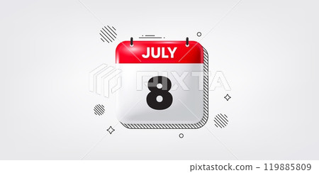 Calendar date of July 3d icon. 8th day of the month icon. Event schedule date. Meeting appointment time. 8th day of July. Calendar month date banner. Day or Monthly page. Vector 119885809