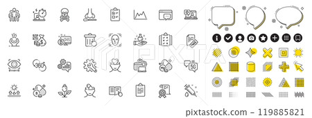 Set of Magnesium mineral, Cogwheel and Seo message line icons for web app. Design elements, Social media icons. Rule, Difficult stress, 5g internet icons. Vector 119885821