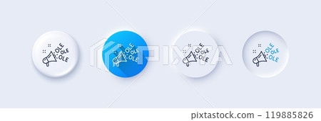Ole chant line icon. Neumorphic, Blue gradient, 3d pin buttons. Championship with megaphone sign. Sports event symbol. Line icons. Neumorphic buttons with outline signs. Vector 119885826