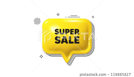 3d speech bubble icon. Super Sale tag. Special offer price sign. Advertising Discounts symbol. Super sale chat talk message. Speech bubble banner. Yellow text balloon. Vector 119885827