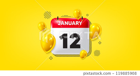 Calendar date of January 3d icon. 12th day of the month icon. Event schedule date. Meeting appointment time. 12th day of January. Calendar month date banner. Day or Monthly page. Vector 119885908