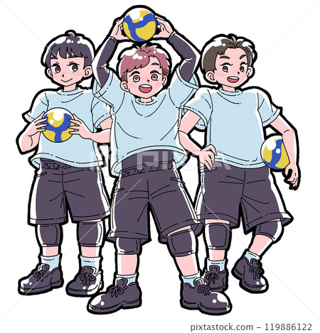 三個男孩打排球的插圖 119886122