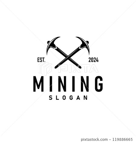 mountain gold mining logo design with simple vintage pickaxe tool concept illustration template mountain gold mining logo design with simple vintage pickaxe tool concept illustration template 119886665