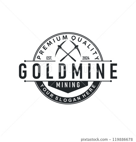mountain gold mining logo design with simple vintage pickaxe tool concept illustration template 119886678