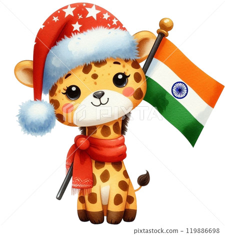 Animal Holding Flag of India Clipart Watercolor  119886698