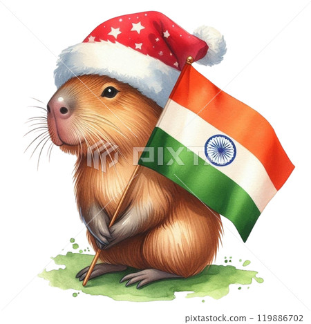Animal Holding Flag of India Clipart Watercolor  119886702