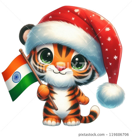 Animal Holding Flag of India Clipart Watercolor  119886706