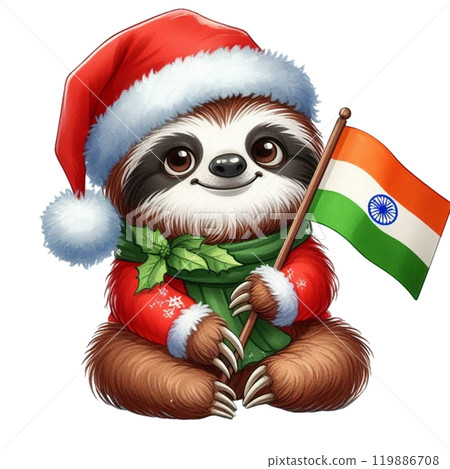 Animal Holding Flag of India Clipart Watercolor  119886708