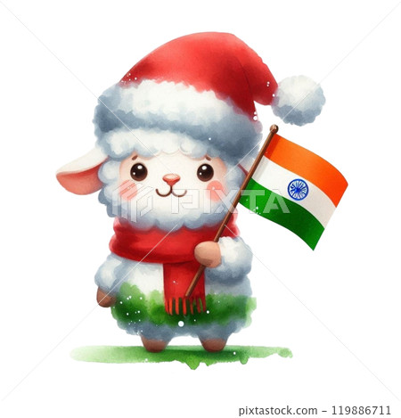 Animal Holding Flag of India Clipart Watercolor  119886711