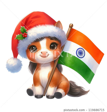 Animal Holding Flag of India Clipart Watercolor  119886715