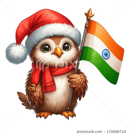 Animal Holding Flag of India Clipart Watercolor  119886720