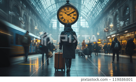 放置在火車站內的古董裝飾鐘 放置在火車站內的古董裝飾鐘 119886801