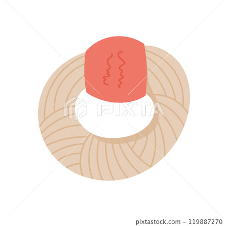 Crochet yarn ball icon, cartoon knitting craft supplies illustration, doodle dressmaking accessories object, flat fashion tool element, hand drawn crochet decoration design, 119887270